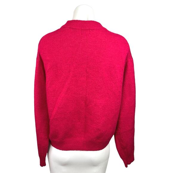 H&M Pink Ribbed Knit Trim Mock Neck Oversized Pullover Sweater Top Size XS - Picture 2 of 4